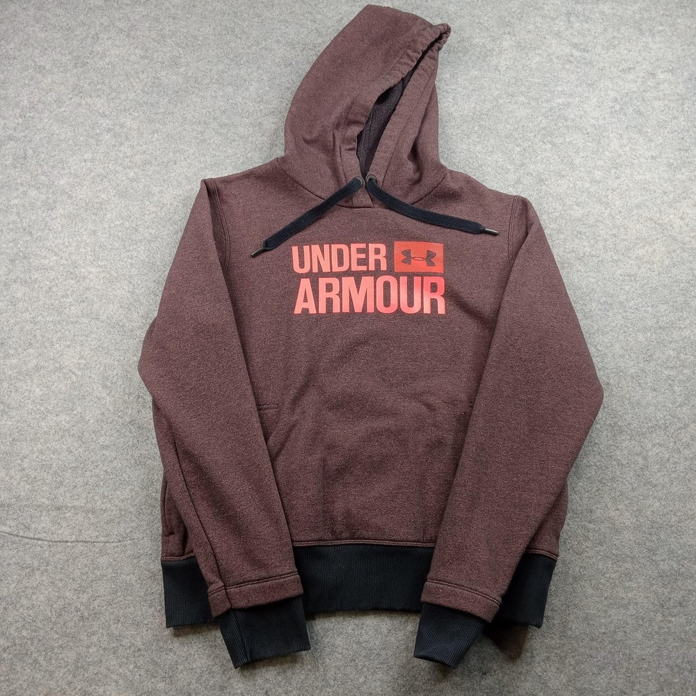 Under Armour Hoodie Mens‎ Medium Maroon Fleece Pullover Sweatshirt Logo UA